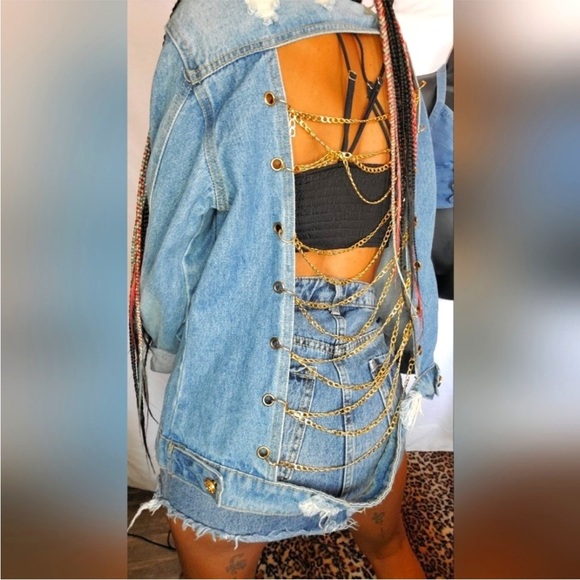 Lizette Collection Art Deco Backless Chain Denim Jacket Size S ( E - 15 ) - Picture 2 of 7
